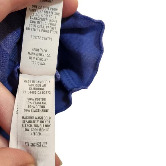 OFFLINE By Aerie Short Sleeve Square Neck Ribbed OG Groove Crop Tee Blue Medium - Picture 6 of 6